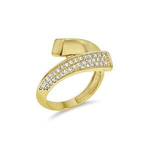 14k Yellow Gold Bypass Womens Band Ring CZ